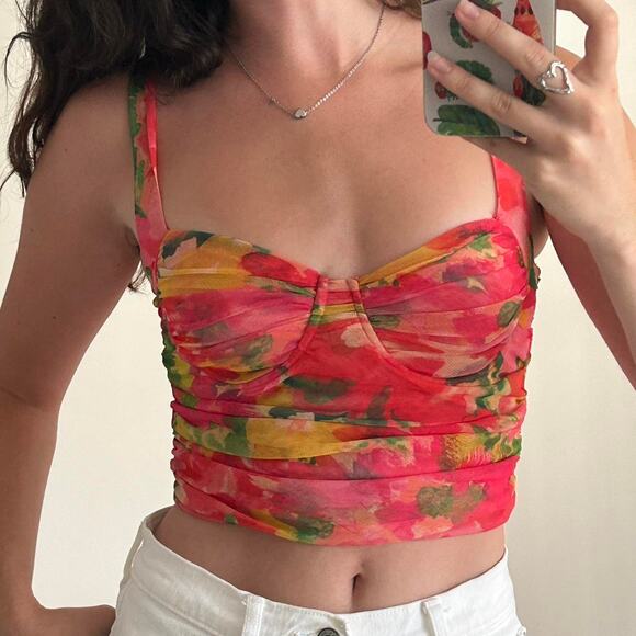 Zara Tops - NWOT ZARA CROPPED FLORAL RUCHED Bustier Tank Top - S